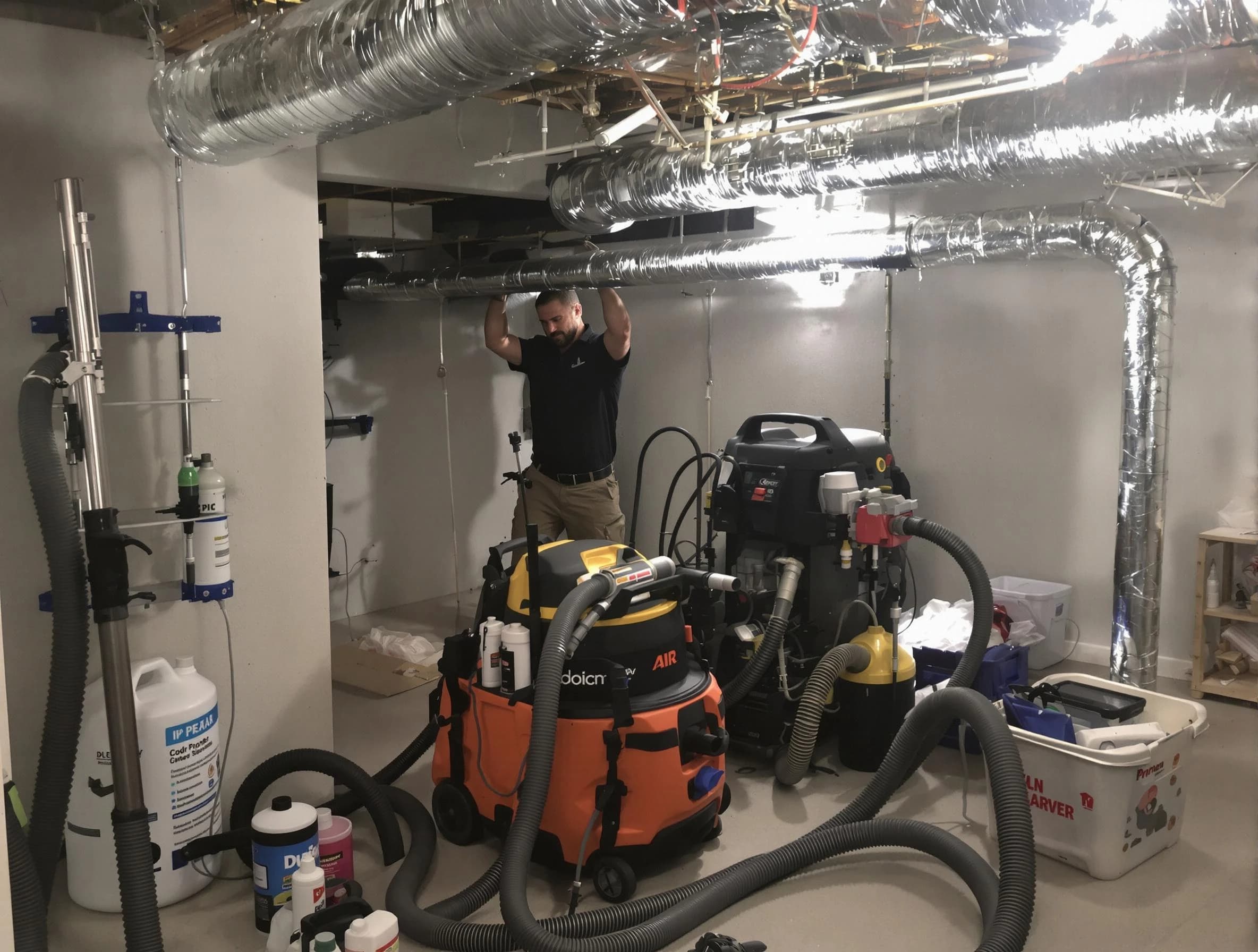 Twin Lakes Air Duct Cleaning specialist performing professional mold removal from air ducts using safety equipment in Twin Lakes