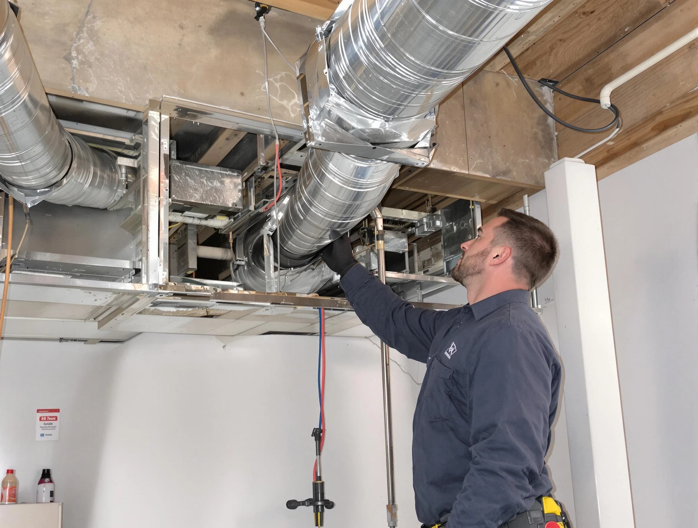 Twin Lakes Air Duct Cleaning technician performing professional air duct repair using specialized tools in Twin Lakes