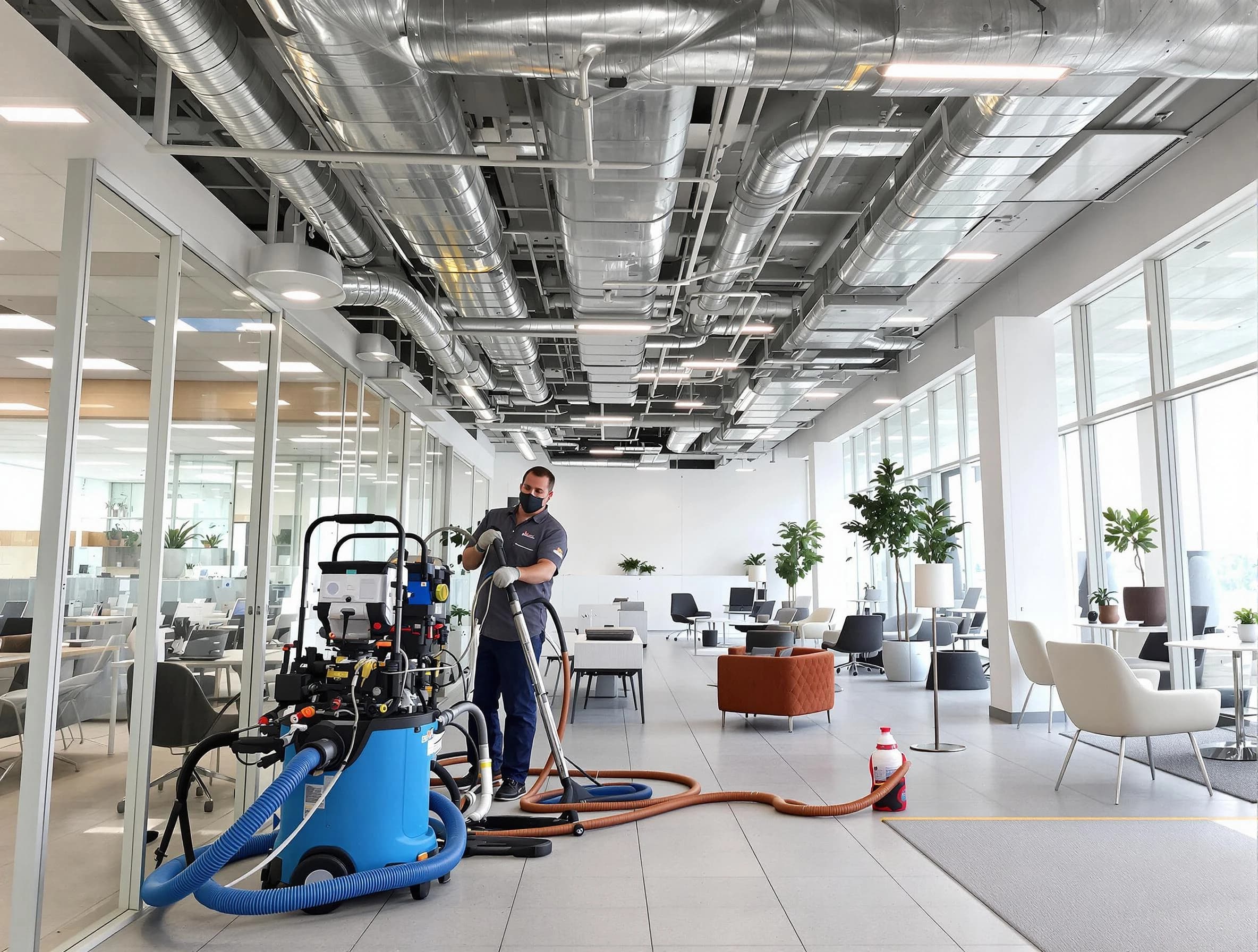 Twin Lakes Air Duct Cleaning team conducting comprehensive commercial duct cleaning at a business location in Twin Lakes