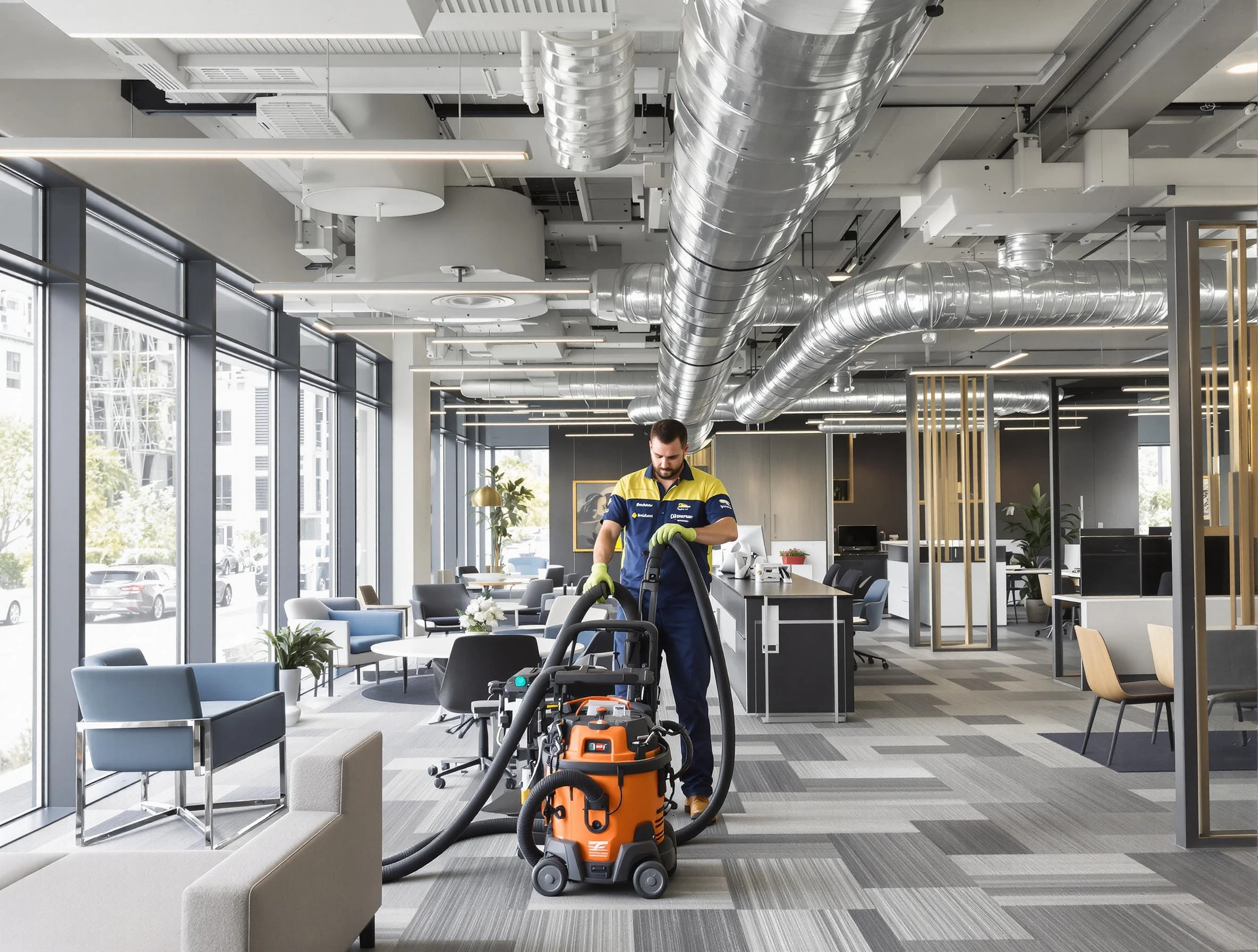 Twin Lakes Air Duct Cleaning team performing thorough commercial duct cleaning at a Twin Lakes business center